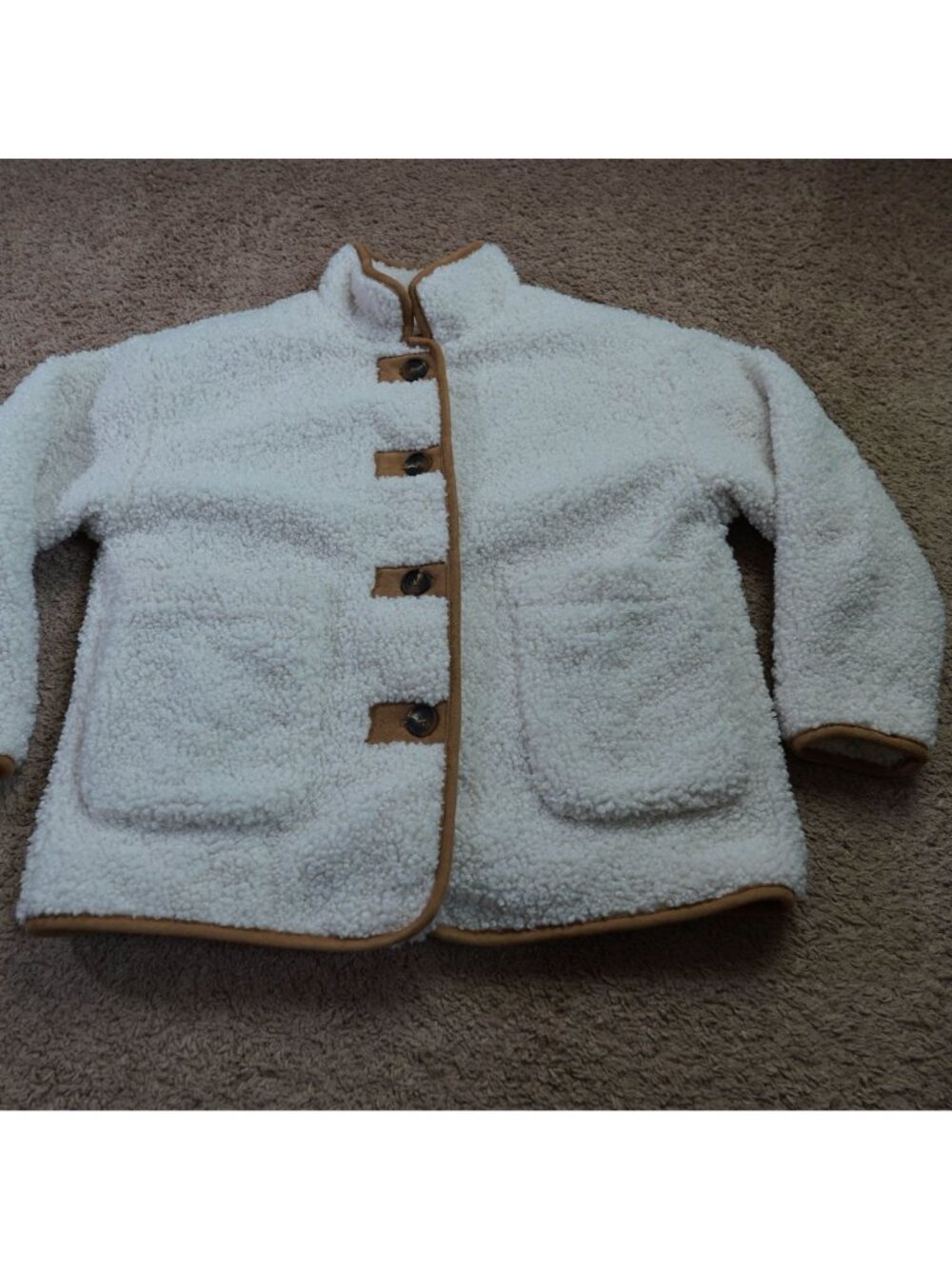 Treasure & Bond Sherpa Jacket Womens S White Faux Fur Button Front Plaid Lining - Picture 9 of 12